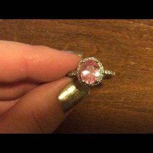 Pink, clear crystal and silver ring